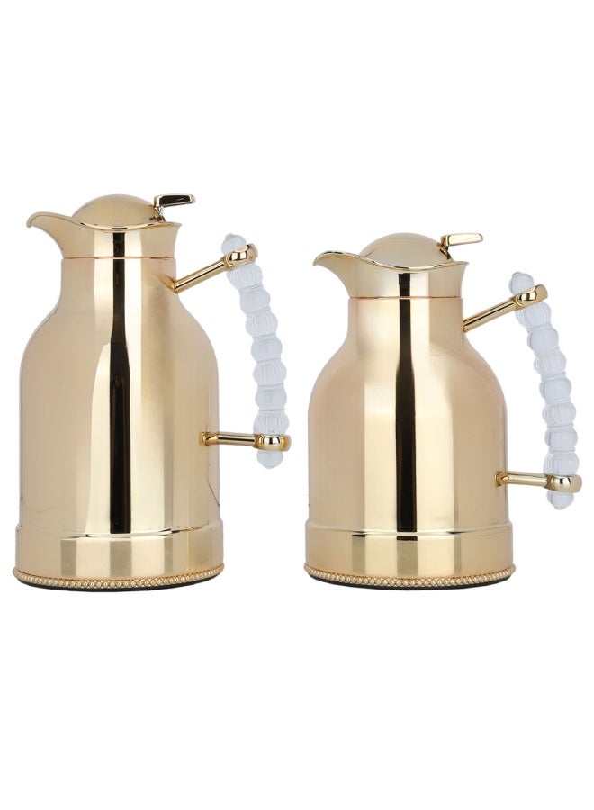 Alsaif Gallery Al Saif Gallery unique stainless steel thermos set, 2 pieces, 1 liter - gold - Image 1