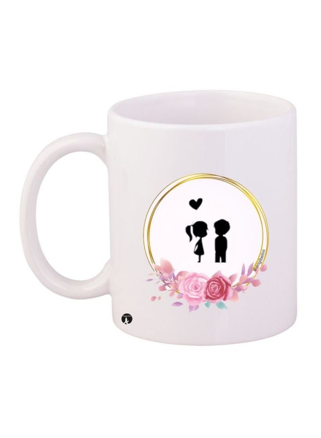 RYN Floral Couple Printed Coffee Mug White/Black/Pink 11ounce