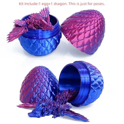 Flavery 3D Printed Flying Dragon in Egg Easter Egg with 9 Flexible Winged Dragon Inside Colorful Fidget Toy Birthday Gift Desk Pet Figure Red Blue - Image 5