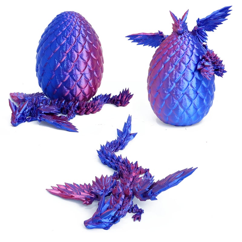 Flavery 3D Printed Flying Dragon in Egg Easter Egg with 9 Flexible Winged Dragon Inside Colorful Fidget Toy Birthday Gift Desk Pet Figure Red Blue - Image 3