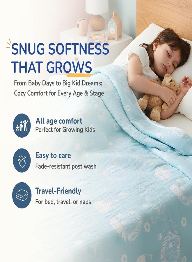 TIDY SLEEP بطانية أطفال مصبوغة بخيوط من تيدي سليب (140 × 100 سم) | تصميم فائق النعومة ومريح بأربع طبقات للأطفال الرضع والأطفال الصغار حتى عمر سنتين إلى 6 سنوات | بطانية خفيفة الوزن وجيدة التهوية مناسبة لجميع الفصول (أزرق بنقشة حيوانات الحفلات) - Image 4