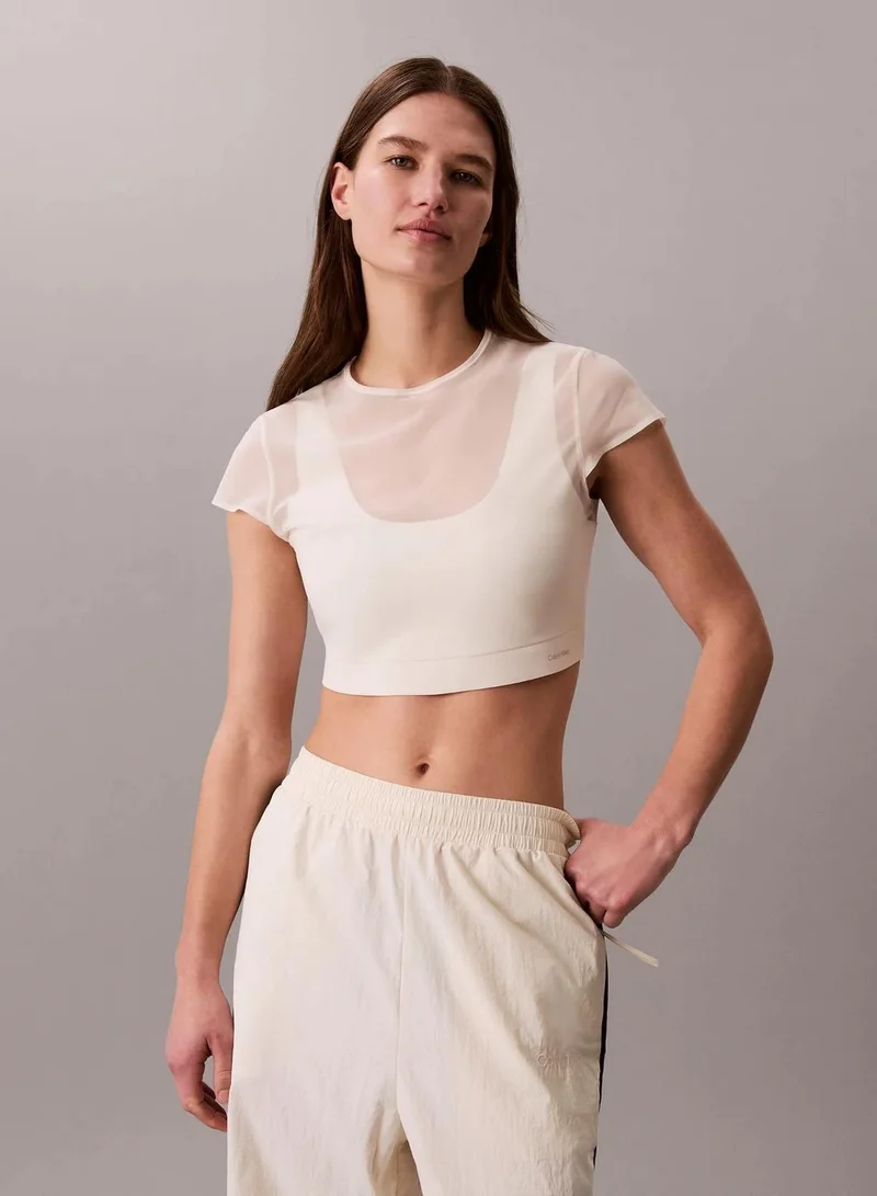 Cropped Performance Mesh Sports Bra Top