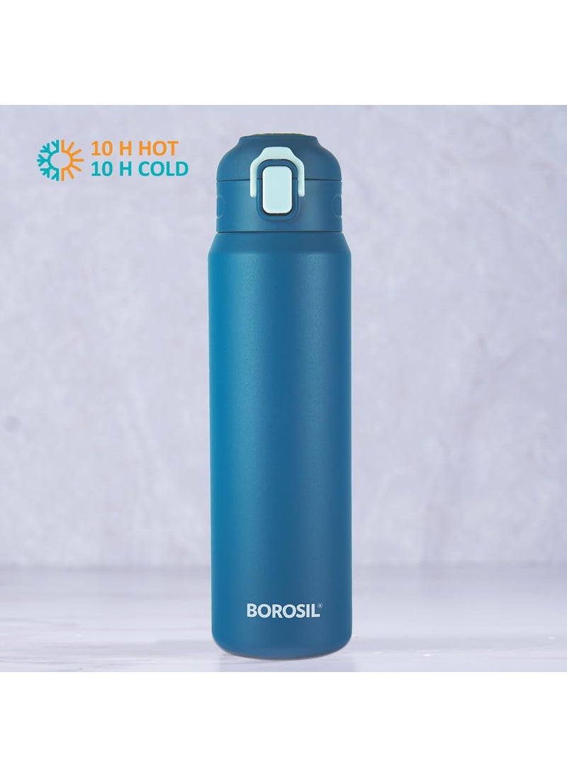 BOROSIL Borosil Aquasport 800 ml Stainless Steel Insulated Water Bottle | Double Wall Vaccum Insulated, Flask | 10 Hours Hot & Cold | Bottle for Office, Gym, School | 1 Year Warranty, Blue  - Image 2