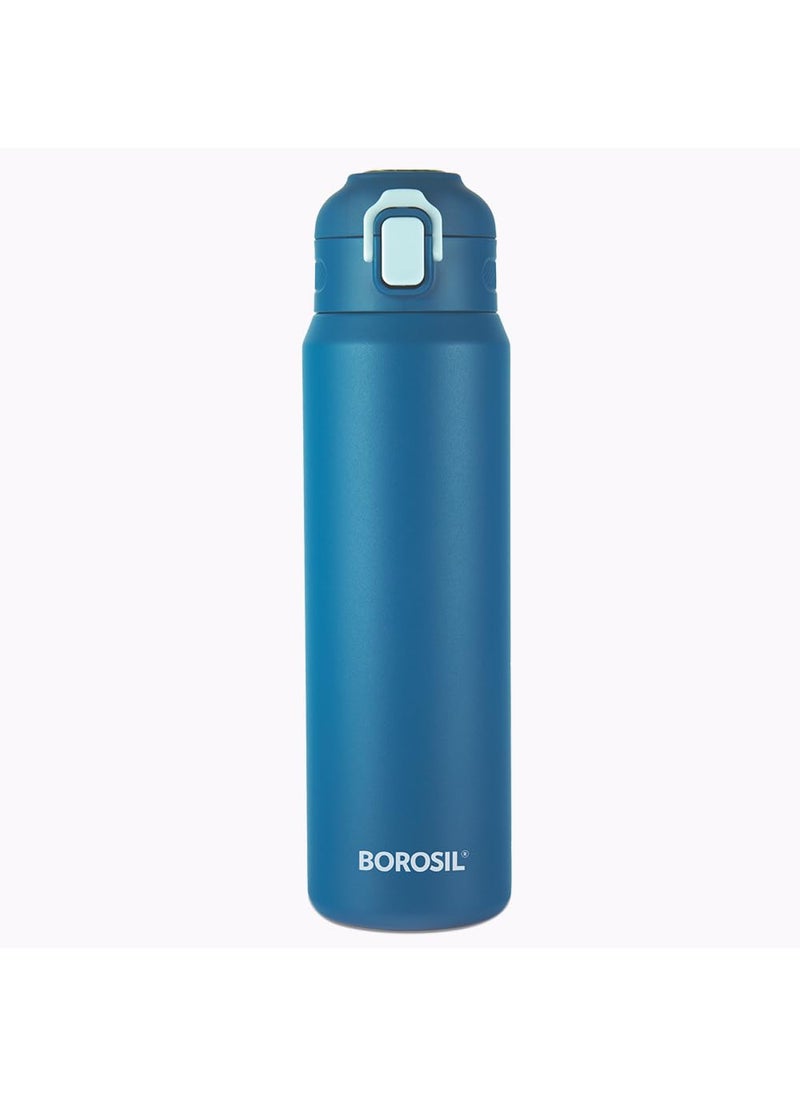 BOROSIL Borosil Aquasport 800 ml Stainless Steel Insulated Water Bottle | Double Wall Vaccum Insulated, Flask | 10 Hours Hot & Cold | Bottle for Office, Gym, School | 1 Year Warranty, Blue  - Image 1