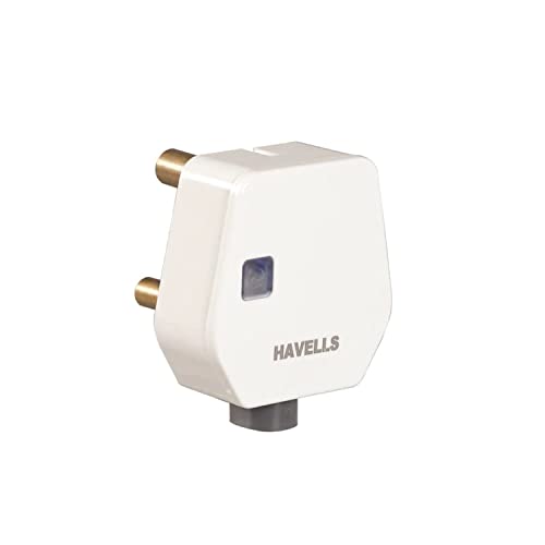 Havells هافيلز 16A قابلة للتحميل الشديد من البلاستيك البولي كربونات مع رأس قابس ثلاثي الدبوس مع مؤشر LED، معتمد من ISI مع دبابيس نحاسية مطلية بالنيكل، مثالية لمكيفات الهواء والغلايات ذات تقييم رضا العملاء العالي (أبيض) - Image 1