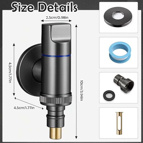 TecoKart® Washing Machine Faucet, G1/2 Modular Tap for Washing Machine, Wall Mounted Brass Angle Valve, Universal Shut Off Valve for Bathroom, Toilet, Garden – Gunmetal - Image 2