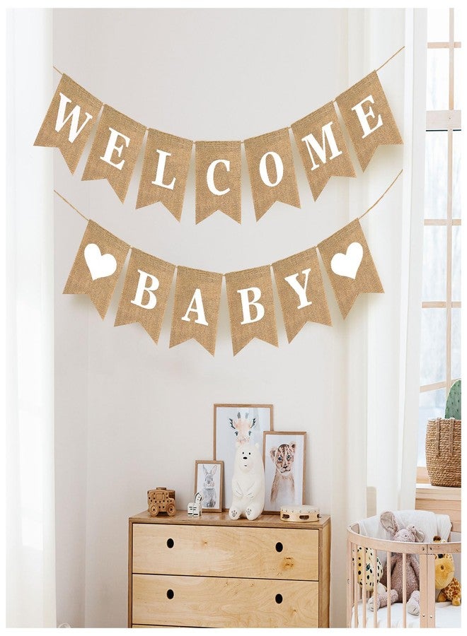 LIGHOON Welcome Baby Sign, Burlap Welcome Baby Banner Pre-Strung Baby Shower decorations Baby Announcement Signs for Boy or Girl Baby Arrival Banners for Backdrop, Adorable Neutral Gender Reveal Party Decor - Image 5