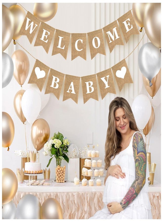 LIGHOON Welcome Baby Sign, Burlap Welcome Baby Banner Pre-Strung Baby Shower decorations Baby Announcement Signs for Boy or Girl Baby Arrival Banners for Backdrop, Adorable Neutral Gender Reveal Party Decor - Image 4