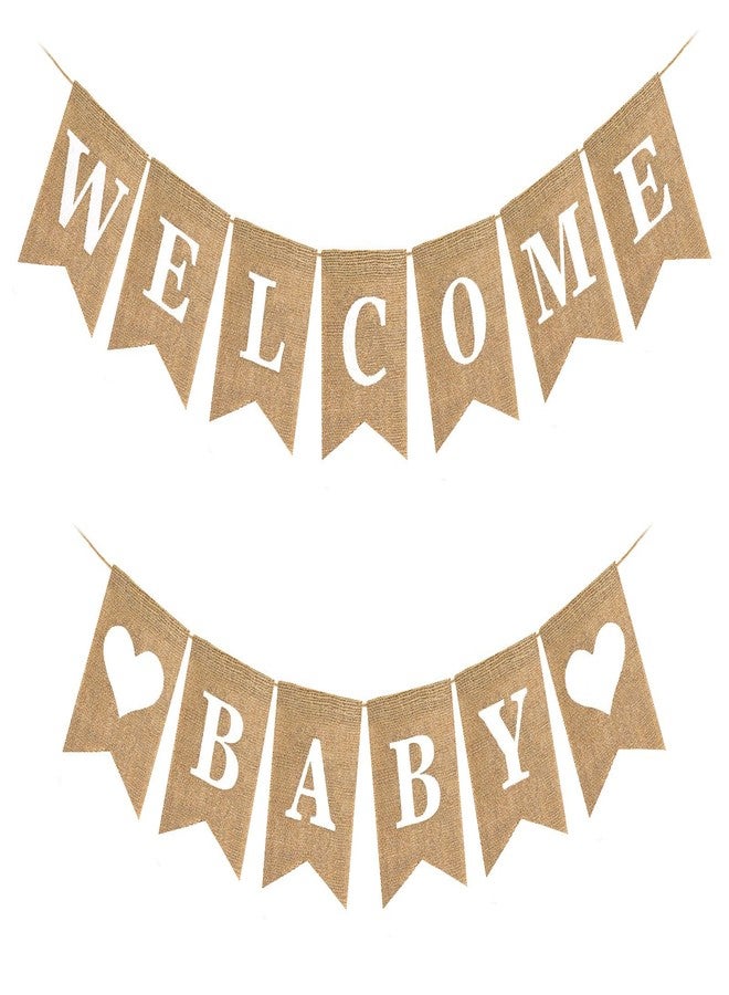 LIGHOON Welcome Baby Sign, Burlap Welcome Baby Banner Pre-Strung Baby Shower decorations Baby Announcement Signs for Boy or Girl Baby Arrival Banners for Backdrop, Adorable Neutral Gender Reveal Party Decor - Image 1