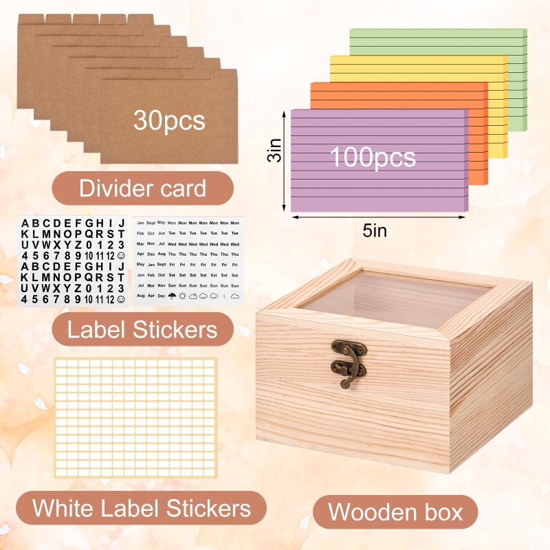 meiqidi Index Card Organizer with Dividers, Index Card Box 3x5 with Clear Lid, 100 Pcs Flash Cards, 30 Dividers, 1 Blank Sticker, 1 Letter Sticker and 1 Weekly Stickers - Image 4