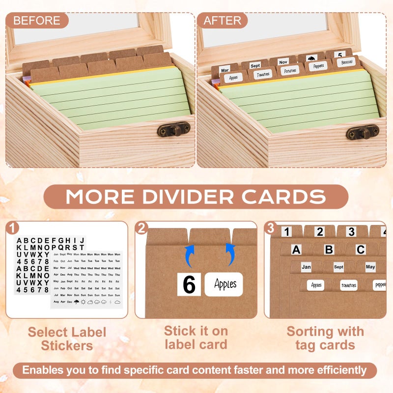 meiqidi Index Card Organizer with Dividers, Index Card Box 3x5 with Clear Lid, 100 Pcs Flash Cards, 30 Dividers, 1 Blank Sticker, 1 Letter Sticker and 1 Weekly Stickers - Image 5