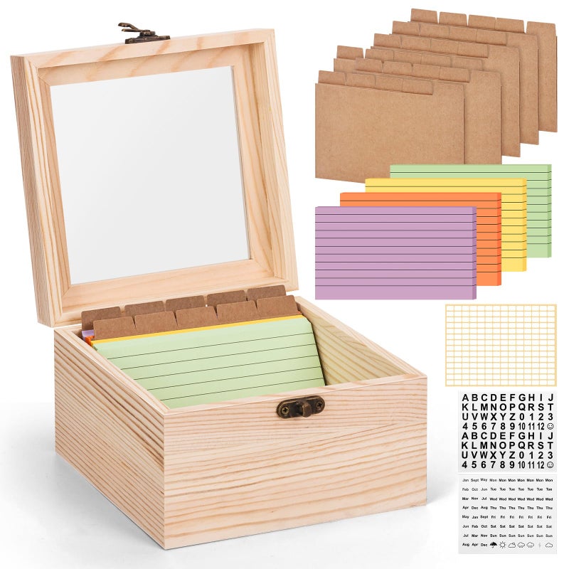 meiqidi Index Card Organizer with Dividers, Index Card Box 3x5 with Clear Lid, 100 Pcs Flash Cards, 30 Dividers, 1 Blank Sticker, 1 Letter Sticker and 1 Weekly Stickers - Image 1