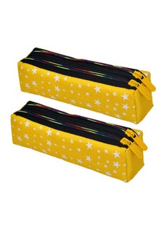 Kuber Industries Kuber Industries Pencil Pouch | Rexine Stationary Pouch | 2 Zipper Pencil Utility Pouch | Pen-Pencil Box for Kids | Star Pencil Pouch | Pack of 2 | Yellow  - Image 1