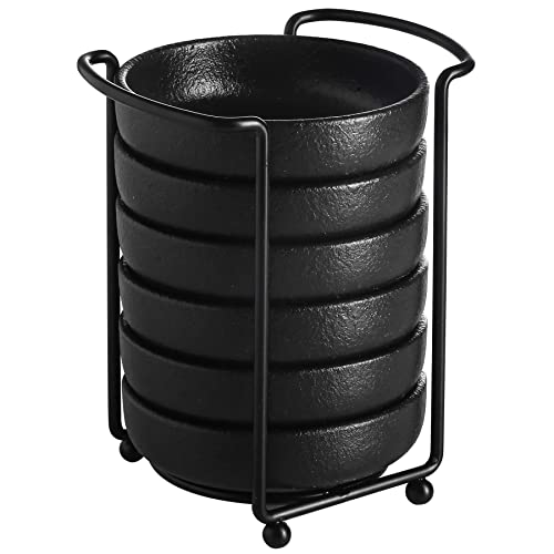 YJR Ceramic Japanese Side Dishes, Seasoning Dishes, Dipping Bowls - 3.5 Inch, with Metal Stand for Ketchup Soy Sauce BBQ Party, Set of 6, Matt Black - Image 1
