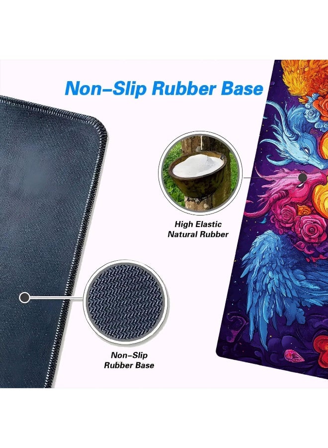 Colorful Dragon Gaming Mouse Pad Colorful Cartoon Angel Demon Heart Mousepad Large Gaming Mouse Pad Laptop Keyboard Mat Non-Slip Rubber Base Keyboard Desk Pad for Home Office Study Game 31.5”x11.8” - Image 4