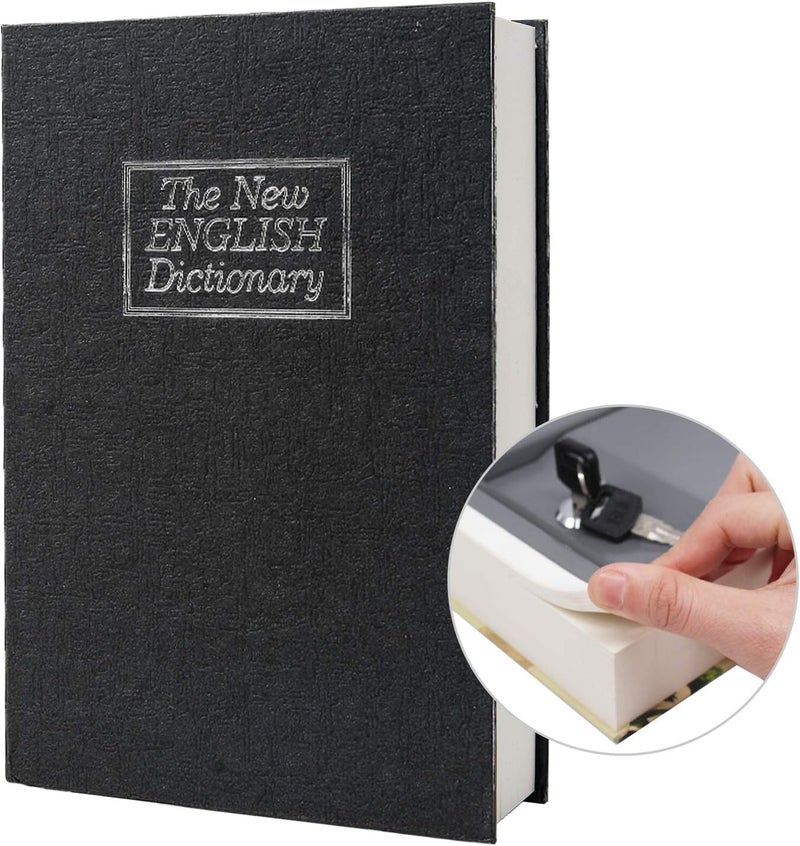 PACOLO Real Paper Transfer Book Safe, Hollow with Secret Hidden Compartment, Key Lock, 8.7"×6"×2" (Black Dictionary-Key) - Image 1