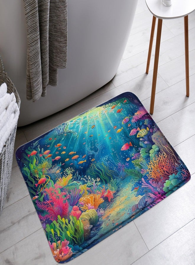 YSATNSFT Ocean Underwater World Bath Mat Colorful Tropical Fishes Coral in The Deep Sea Bathroom Bathtub Floor Rugs Doormat Toilet Decor,18 x 30 in - Image 1