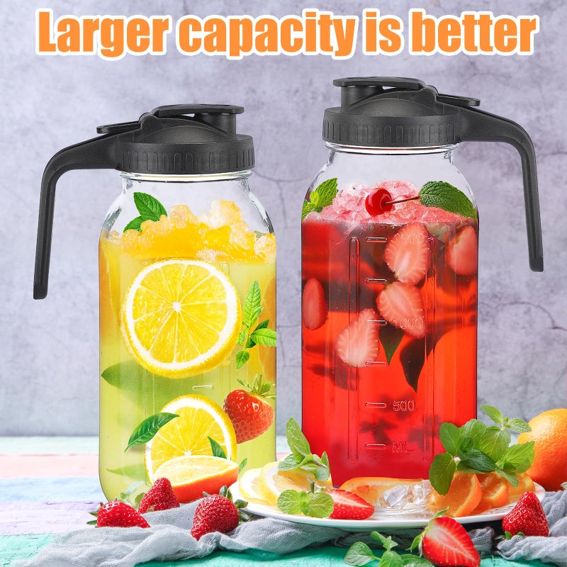 Balter-D Glass Mason Jar Pitcher with Pour Spout Lid, 64OZ Leak-proof Wide Mouth Jugs for Cold Brew Coffee, Breast Milk Storage, Water, Sets of 3 - Image 3