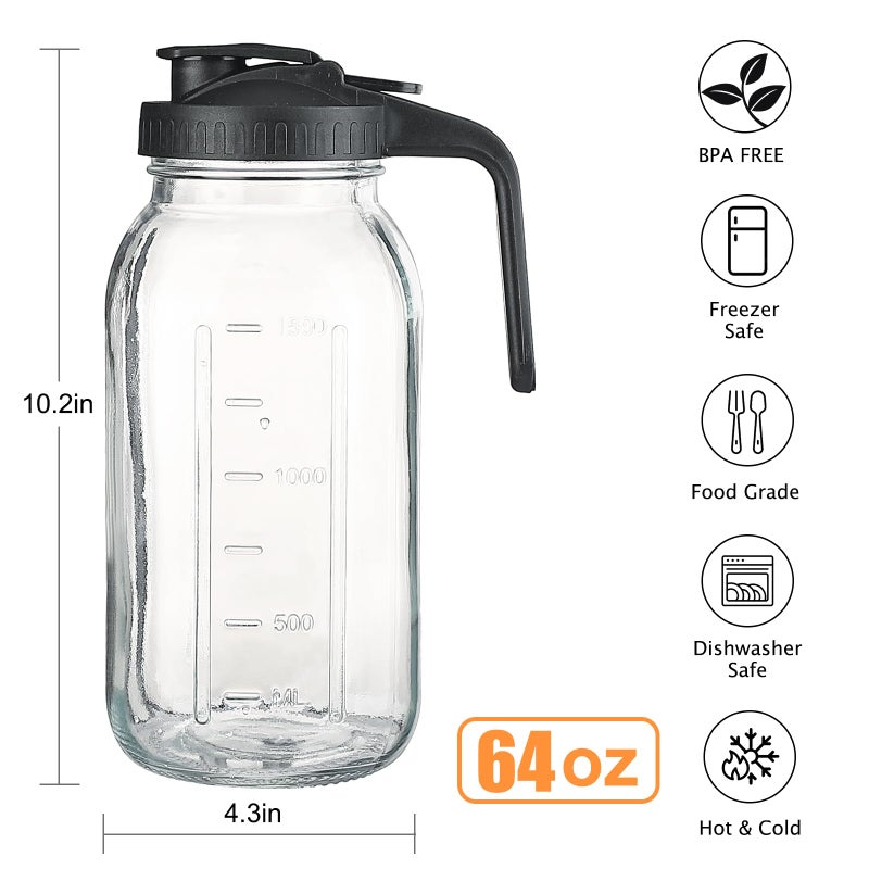 Balter-D Glass Mason Jar Pitcher with Pour Spout Lid, 64OZ Leak-proof Wide Mouth Jugs for Cold Brew Coffee, Breast Milk Storage, Water, Sets of 3 - Image 2