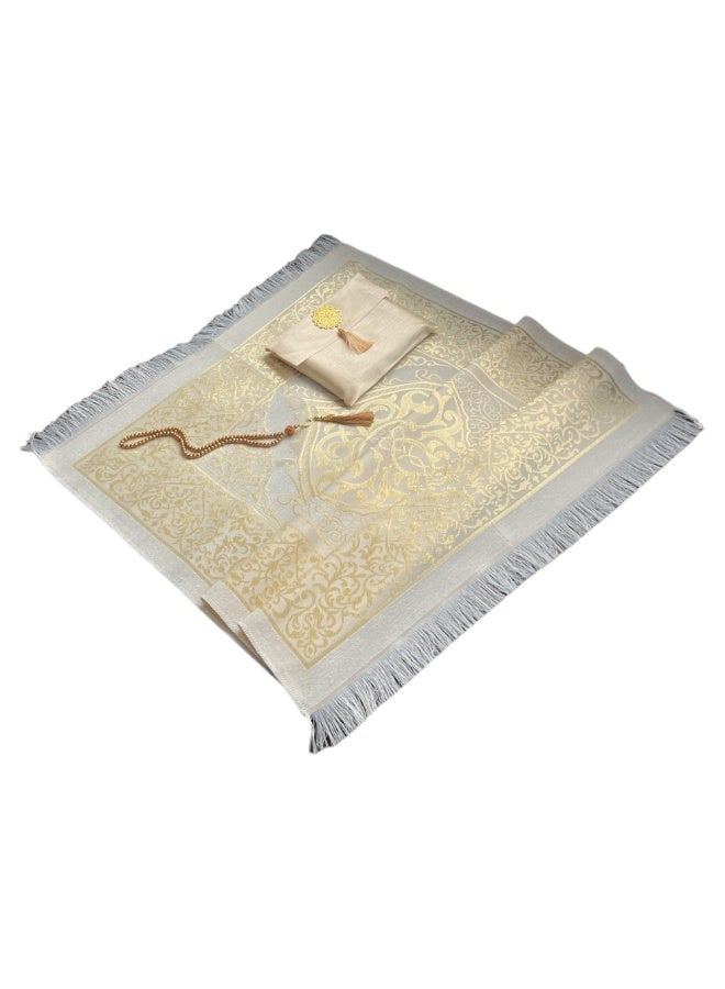 Aijmil 3-Piece Prayer Mat Set, Beautiful Prayer Mat with Pouch and Tasbih, High Quality Skin-Friendly Material, Foldable Prayer Rug Mat, Suitable for Home, Travel, Office, Work, Ramadan, Eid, etc., Best Gift Idea for Prayers (Gold) - Image 2