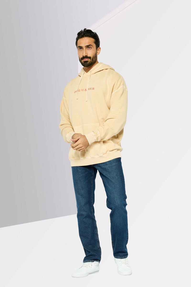 DIESEL سويت شيرت رجالي بغطاء رأس وأكمام طويلة مزخرفة، بيج - Image 3