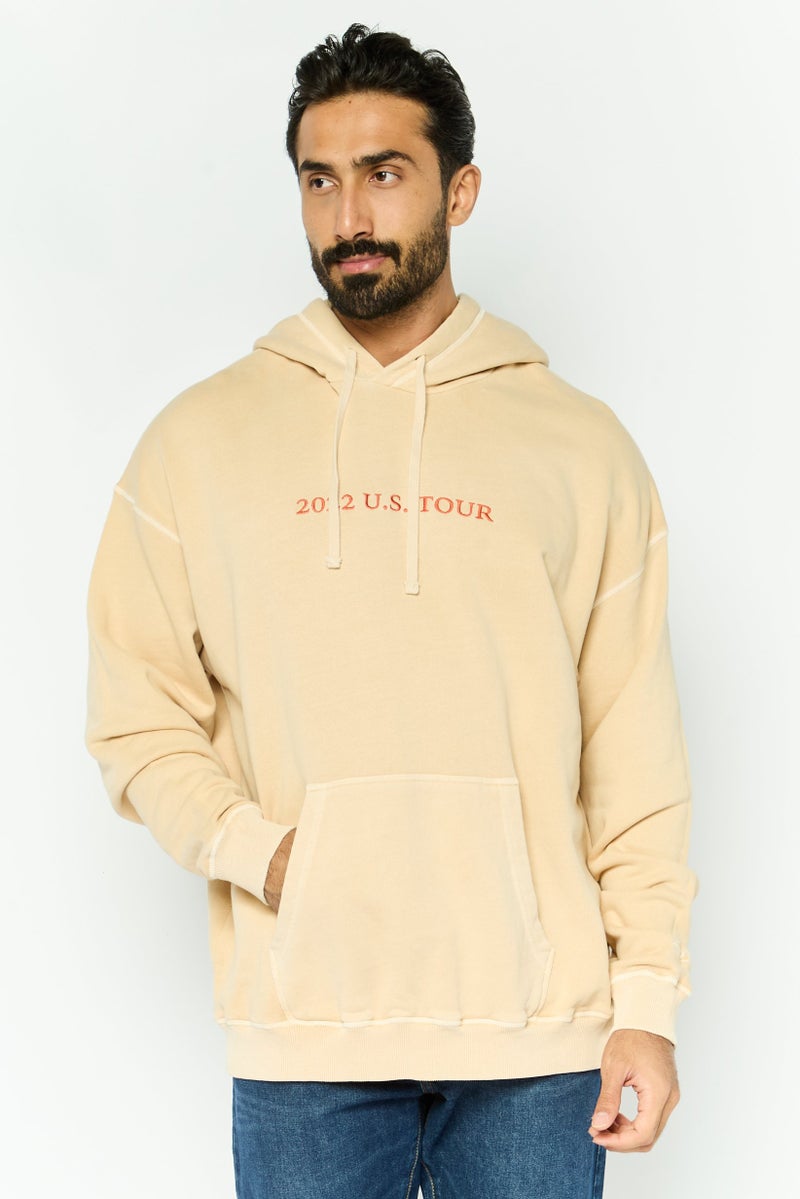 DIESEL سويت شيرت رجالي بغطاء رأس وأكمام طويلة مزخرفة، بيج - Image 1