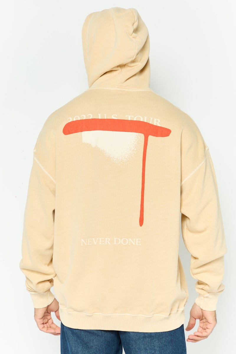 DIESEL سويت شيرت رجالي بغطاء رأس وأكمام طويلة مزخرفة، بيج - Image 2