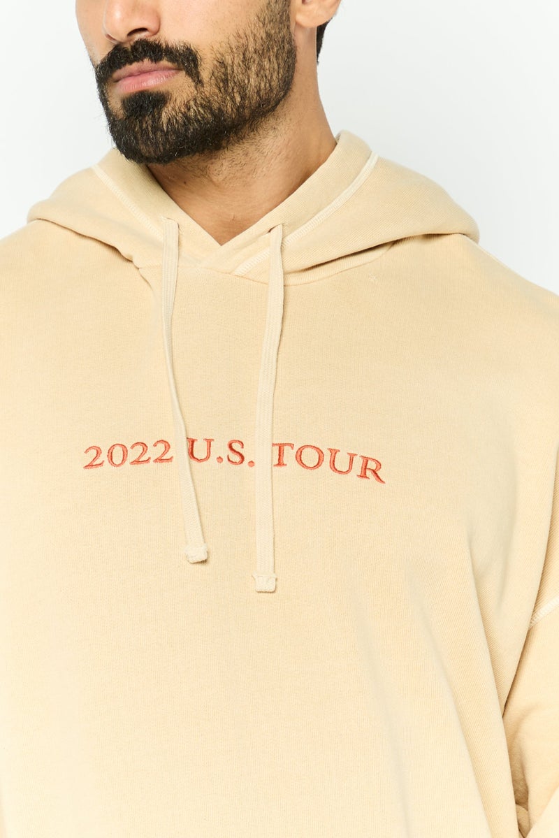 DIESEL سويت شيرت رجالي بغطاء رأس وأكمام طويلة مزخرفة، بيج - Image 4