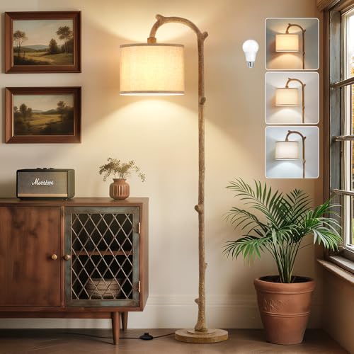 EJIAXIN Floor Lamp for Bedroom - 69" Rustic Farmhouse Tall Lamp with Adjustable Color Temperatures - Country Resin Vintage Reading Light Standing Lamps for Living Room Office Classroom, Bulbs, Brown - Image 1