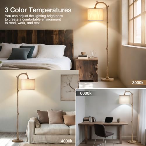 EJIAXIN Floor Lamp for Bedroom - 69" Rustic Farmhouse Tall Lamp with Adjustable Color Temperatures - Country Resin Vintage Reading Light Standing Lamps for Living Room Office Classroom, Bulbs, Brown - Image 4