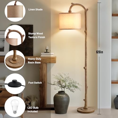 EJIAXIN Floor Lamp for Bedroom - 69" Rustic Farmhouse Tall Lamp with Adjustable Color Temperatures - Country Resin Vintage Reading Light Standing Lamps for Living Room Office Classroom, Bulbs, Brown - Image 5