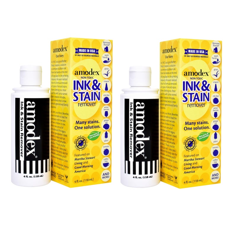 Amodex Ink & Stain Remover for Clothes, Leather and Skin - Removes Ink, Ballpoint, Sharpie, Grease and More, Works on Set-in Stains, Gentle but Powerful, 4oz/120ml Bottle (Pack of 2) - Image 1