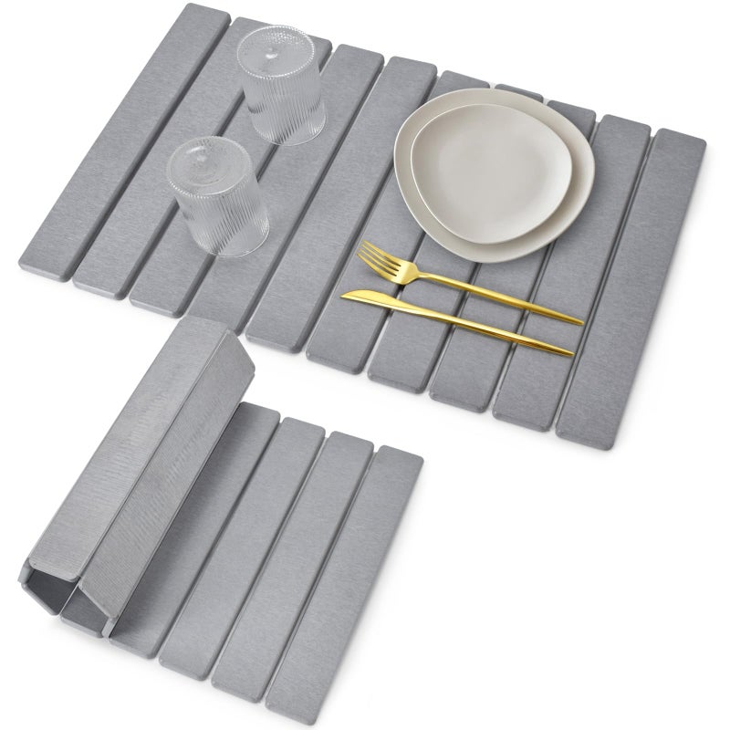 Stone Dish Drying Mat for Kitchen Counter  Collapsible 24L16 W Super Absorbent Diatomaceous Earth Dish Drying Mat Grey Kitchen Counter Mats for Dishes Bottles Cups Match Any Countertop
