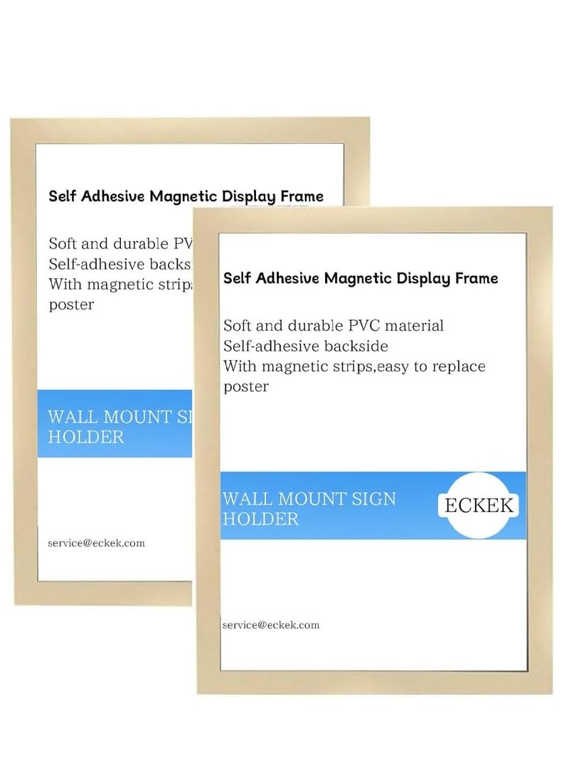 Eckek حامل لافتات مثبت على الحائط بتصميم مغناطيسي ذاتي اللصق إطار عرض شفاف للوثائق للمكتب، المتجر، المدرسة، المنزل، إطار صور حائطي 2 عبوة - Image 1