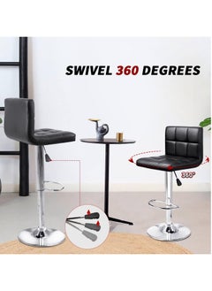 CityRiya-Long Bar Stool Swivel Adjustable Barstools PU Leather Bar Chairs Dining Chair Kitchen Counter Island Bar Stool with Back Barstool for Home Kitchen Island Black  - Image 2