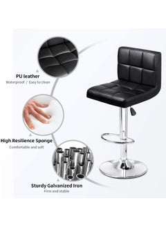 CityRiya-Long Bar Stool Swivel Adjustable Barstools PU Leather Bar Chairs Dining Chair Kitchen Counter Island Bar Stool with Back Barstool for Home Kitchen Island Black  - Image 4