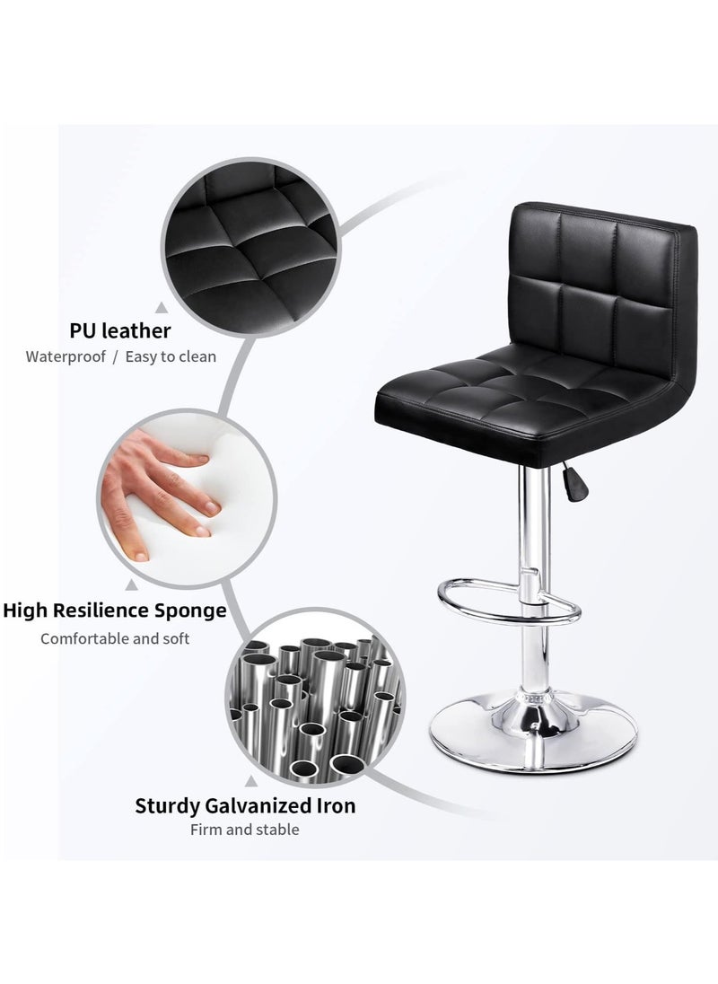 CityRiya-Long Bar Stool Swivel Adjustable Barstools PU Leather Bar Chairs Dining Chair Kitchen Counter Island Bar Stool with Back Barstool for Home Kitchen Island Black  - Image 4
