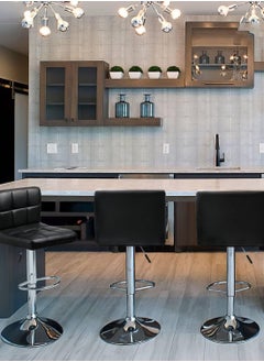 CityRiya-Long Bar Stool Swivel Adjustable Barstools PU Leather Bar Chairs Dining Chair Kitchen Counter Island Bar Stool with Back Barstool for Home Kitchen Island Black  - Image 5