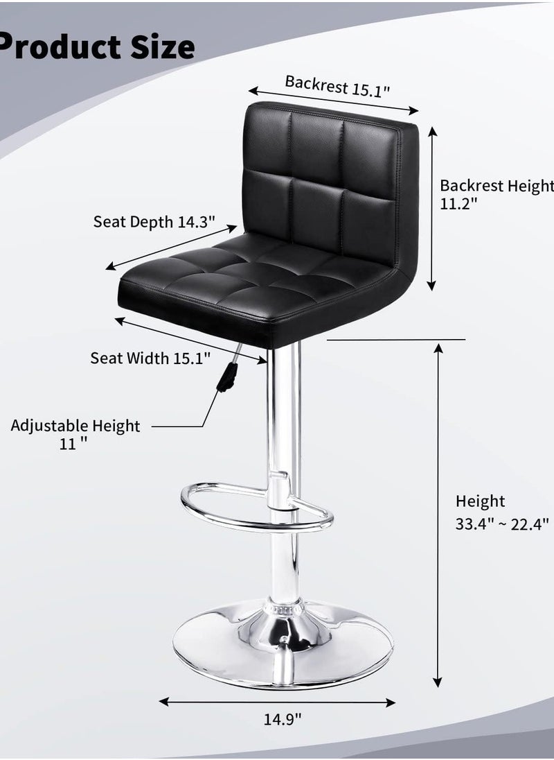 CityRiya-Long - Bar Stool Swivel Adjustable Barstools PU Leather Bar Chairs Dining Chair Kitchen Counter Island Bar Stool with Back Barstool for Home Kitchen Island Black - Image 1
