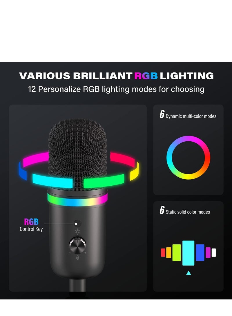 USB Microphone - Computer Condenser Gaming Mic for PC/Laptop/Phone/PS4/5, Headphone Output, Volume Control, USB Type C Plug and Play, Mute  on, for Streaming, Podcast, Studio Recording - Image 2