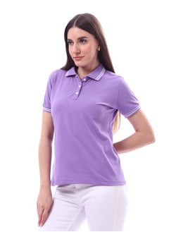 Andora Woman Turn Down Collar Solid Polo Shirt _ Purple  - Image 2