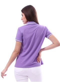 Andora Woman Turn Down Collar Solid Polo Shirt _ Purple  - Image 3