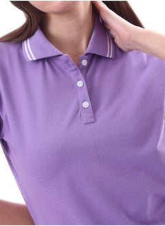 Andora Woman Turn Down Collar Solid Polo Shirt _ Purple  - Image 4