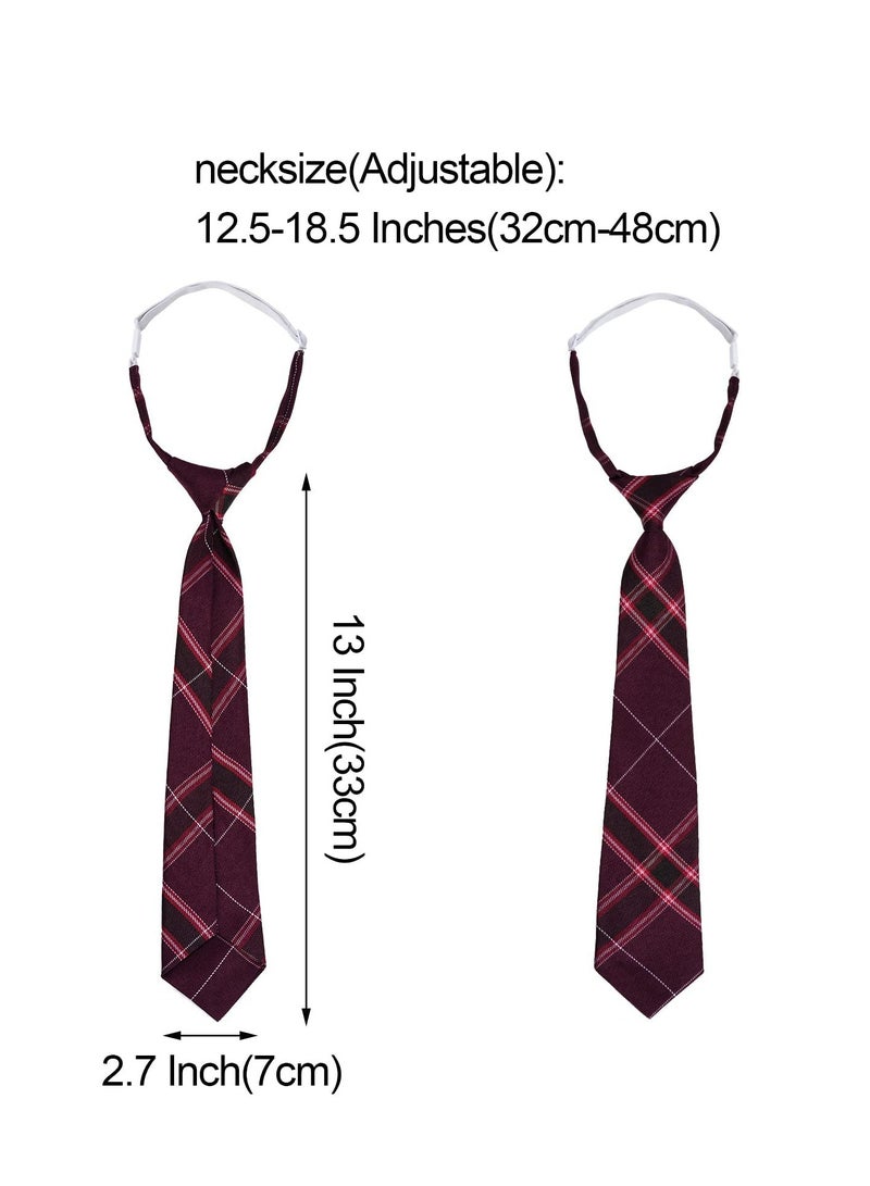 Zikra 5 Pcs Boy's Girl's Necktie Pre-tied Adjustable Neck Strap Tie Plaid Zipper Tie for Wedding Graduation School Cosplay Uniforms, Mix Color, 13 inch - Image 4