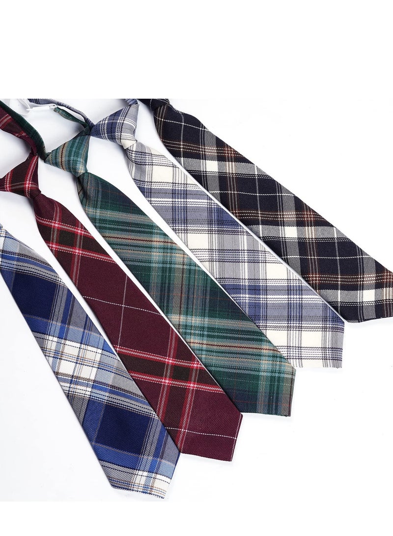 Zikra 5 Pcs Boy's Girl's Necktie Pre-tied Adjustable Neck Strap Tie Plaid Zipper Tie for Wedding Graduation School Cosplay Uniforms, Mix Color, 13 inch - Image 5