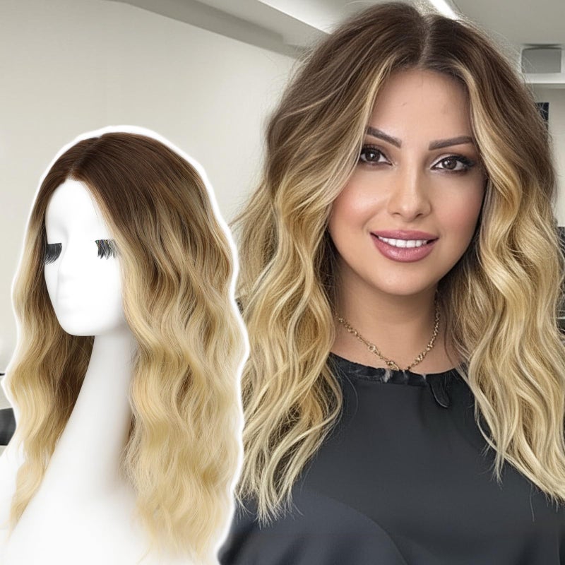 AISI HAIR ã€Beginner Friendly Wigs Ombre Blonde Wig for Women Medium Length Wave Curly Glueless Synthetic Heat Resistant Hair Wigs for Daily Party Cosplay - Image 1