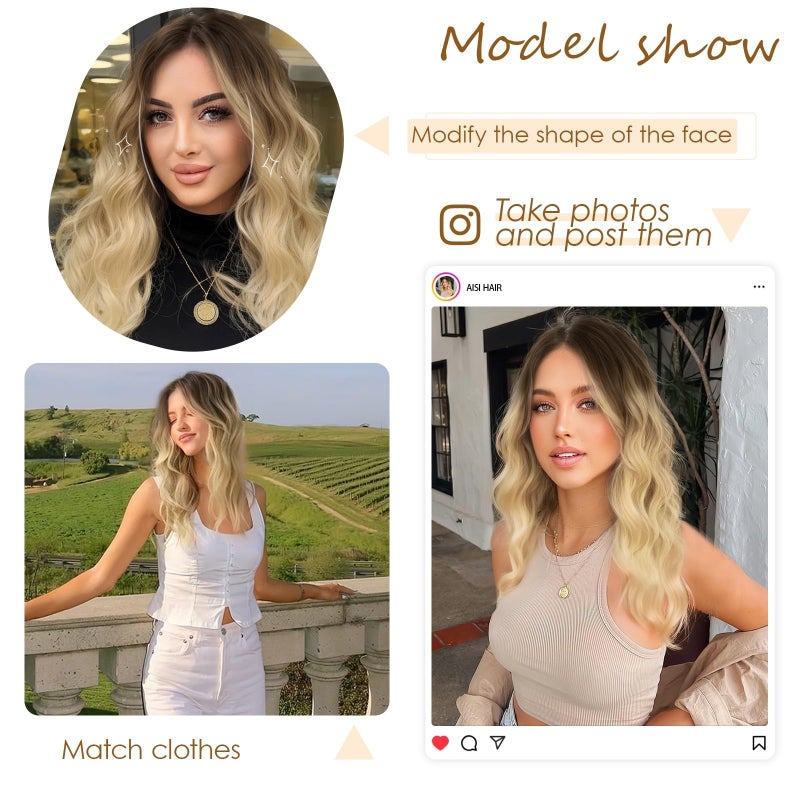 AISI HAIR ã€Beginner Friendly Wigs Ombre Blonde Wig for Women Medium Length Wave Curly Glueless Synthetic Heat Resistant Hair Wigs for Daily Party Cosplay - Image 5