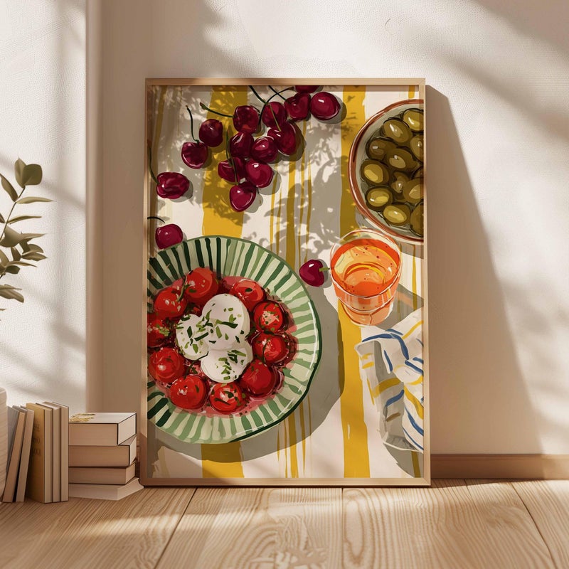TNESSENTIAL Mediterranean Kitchen Wall Art Print, Food Still Life Poster, Colorful Dining Room Artwork, Fruit and Salad Illustration, Rustic Wall Decor - Image 5