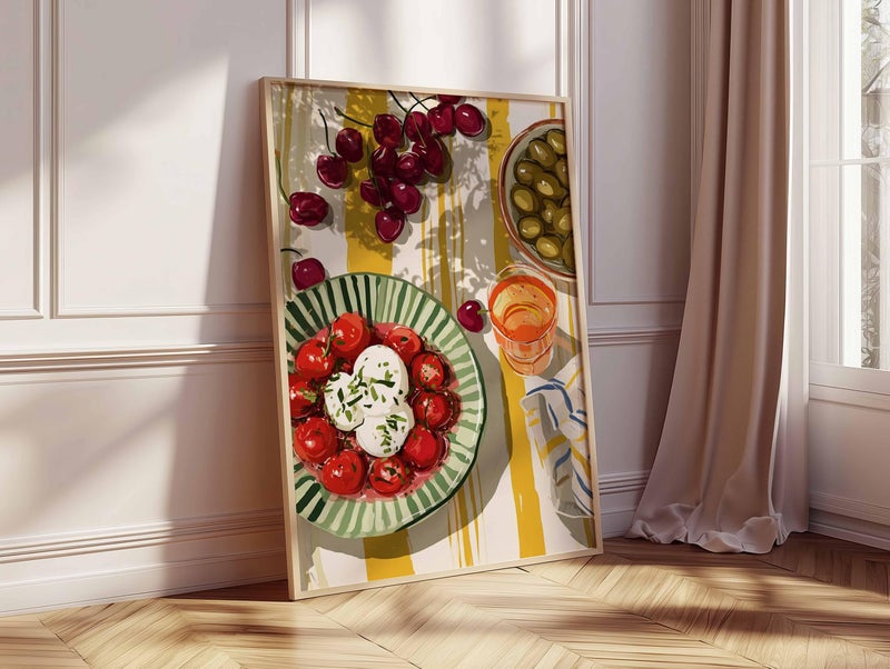 TNESSENTIAL Mediterranean Kitchen Wall Art Print, Food Still Life Poster, Colorful Dining Room Artwork, Fruit and Salad Illustration, Rustic Wall Decor - Image 2