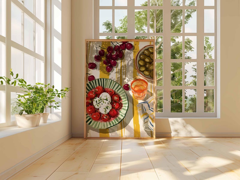 TNESSENTIAL Mediterranean Kitchen Wall Art Print, Food Still Life Poster, Colorful Dining Room Artwork, Fruit and Salad Illustration, Rustic Wall Decor - Image 4